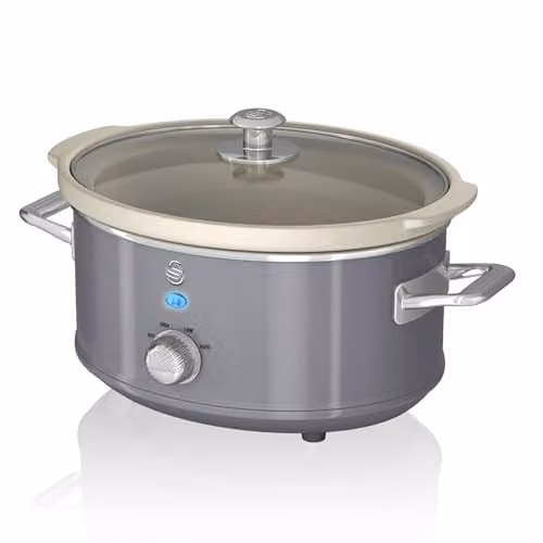 Swan Retro Slow Cooker with Keep Warm Function and Dishwasher Safe Parts, 3.5L, 200W, Grey – 1