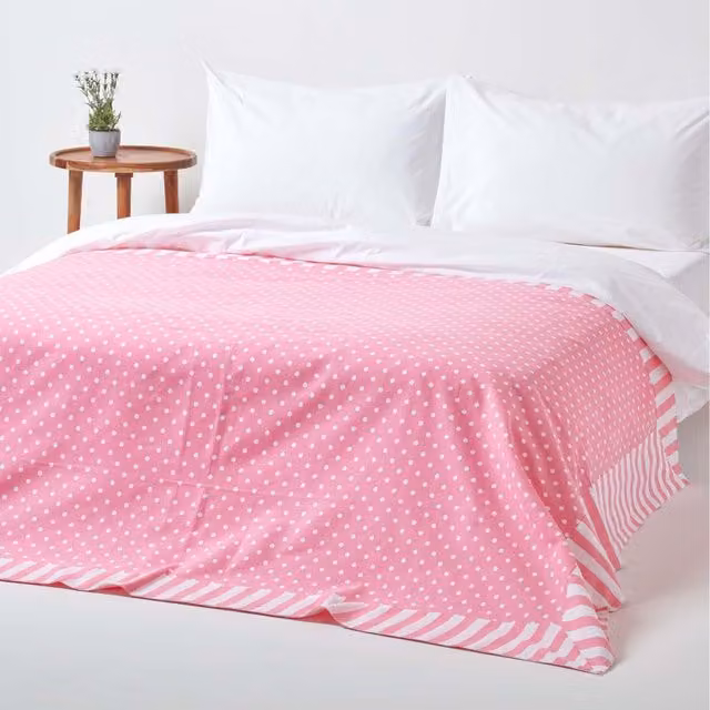 Homescapes Pink Cotton Patchwork Polka Dot and Stripe Childrens Throw