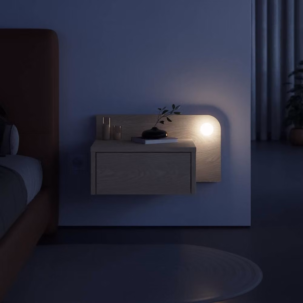 Decortie Dotta Modern Wall Mounted Bedside Table with Integrated Lighting in Oak – 2