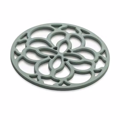 Zeal Silicone Round Heritage Design Trivet Mat in Dark Sage, Diameter: 13 cm