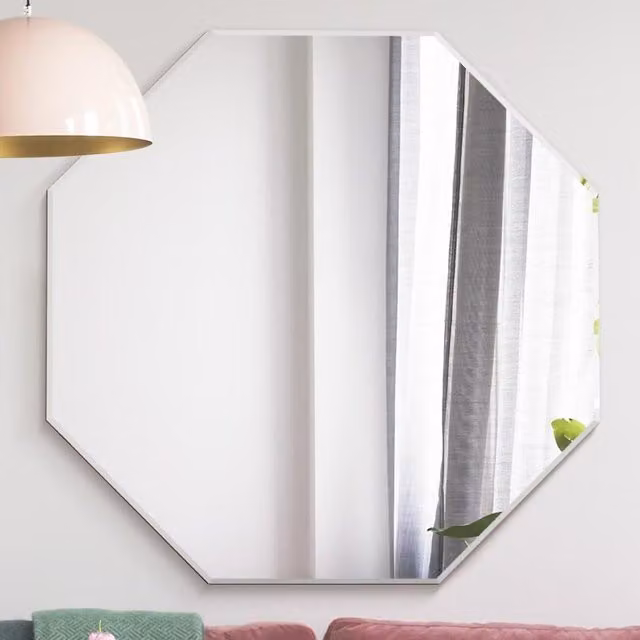 MirrorOutlet Octa Modern Bevelled Octagonal All Glass Wall Mirror - Black