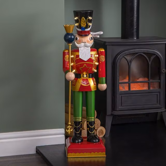 Samuel Alexander Classic Wooden Nutcracker Soldier Christmas Decoration with LEDs, Height: 80 cm