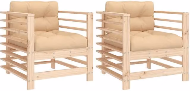 Berkfield Home Set of 2 Rustic Solid Pine Garden Chairs with Beige Cushions