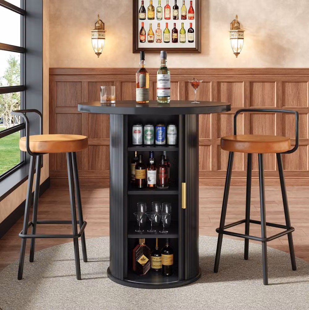 STILVORA Black Bar Table with Storage, W/D/H: 91.6 x 60.0 x 42.12 cm – 2