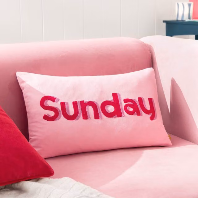 Furn Sunday Pink Embroidered Rectangular Cushion with Removable Washable Cotton Polyester Cover W: 50 cm, H: 30 cm, D: 30 cm – 3