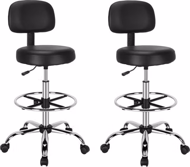 Gymax Set of 2 Black Synthetic Leather Upholstered Swivel Task Chairs with Height Adjustment and Castors