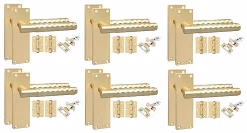 Golden Grace Hardware Victorian Long Backplate Door Handle Set in Satin Brass, 6 Pack
