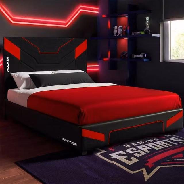 X Rocker Cerberus MKII Small Double Gaming Bed in a Box, Red and Black Synthetic Leather Upholstered, W/D/H: 120 x 200 x 101 cm