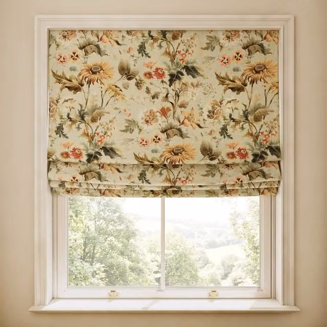 House of Hackney Avalon Cotton Linen Blind in Green Multicolour Floral Pattern