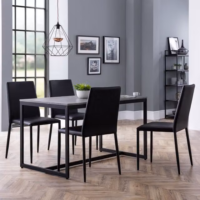 Julian Bowen Staten Rectangular Table and Jazz Chairs Set in Black Industrial Concrete and Metal
