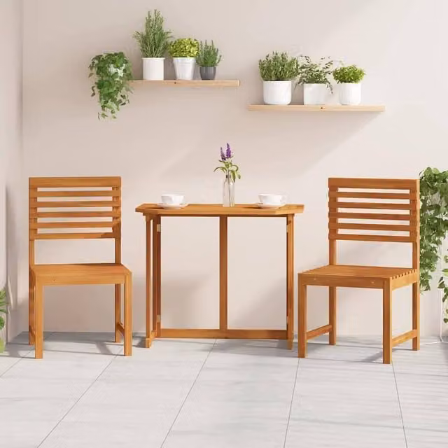 Berkfield Home Set of 2 Armless Garden Chairs in Brown Solid Acacia Wood