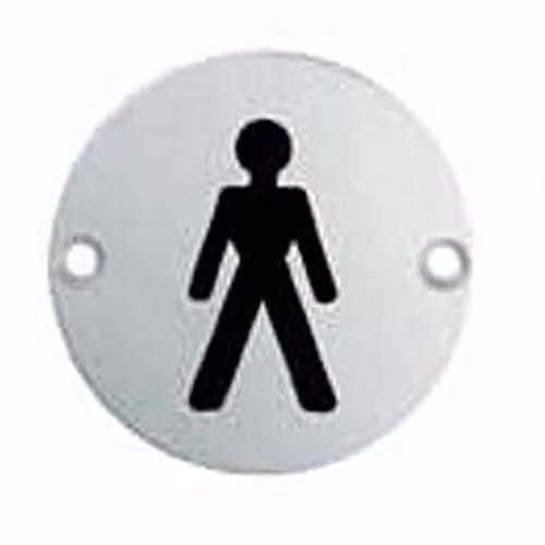 Loops Male Symbol Bathroom Door Sign, Polished Silver Stainless Steel, 76mm Diameter