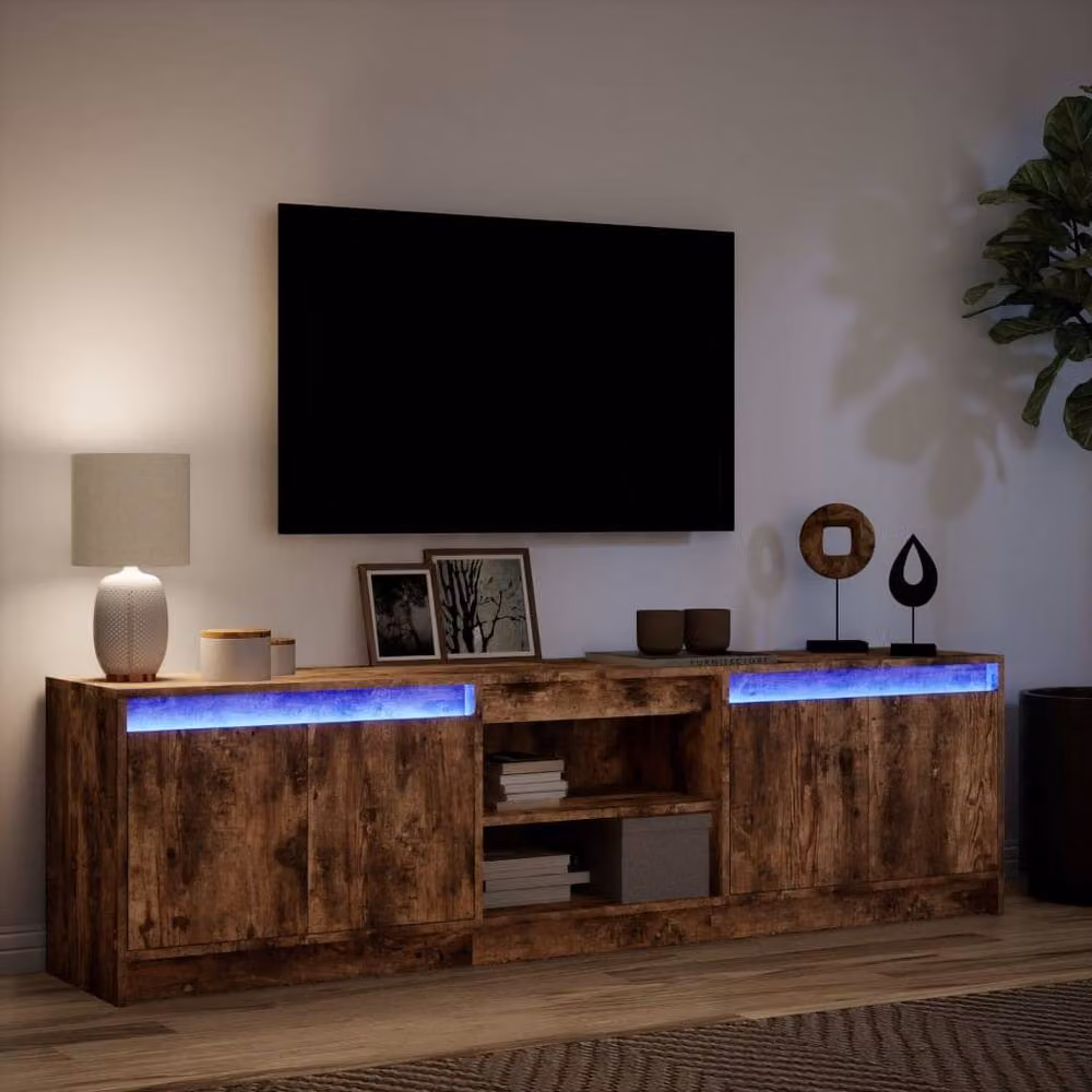 Berkfield Home Modern TV Cabinet with LED in Smoked Oak Brown, W/D/H: 180 x 34 x 50 cm – 5