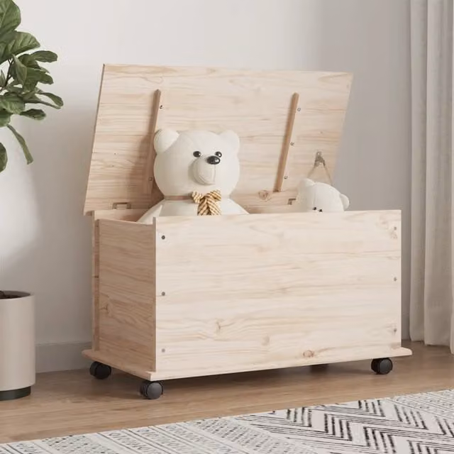 Berkfield Home ALTA Storage Chest in Brown Solid Pine Wood with Castors, W: 73 cm, D: 39.5 cm, H: 44 cm – 1