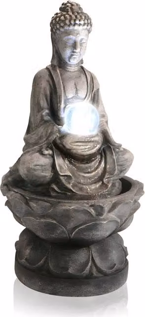 Primrose Buddha Crystal Globe Tabletop Cascade Water Feature with LED Lights in Antique Grey