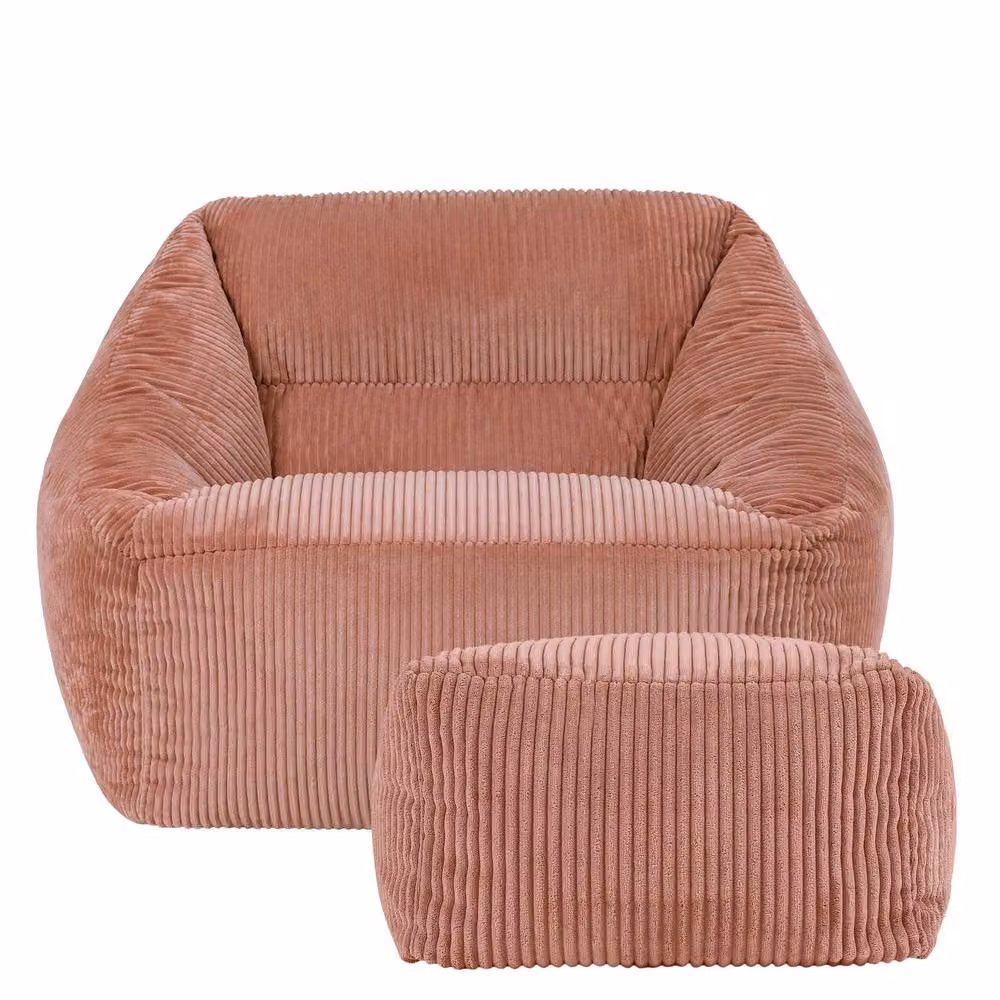 icon Bean Bag Armchair and Footstool Jumbo Cord Bundle in Pink, Medium – 3
