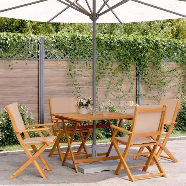 Berkfield Home 5 Piece Garden Dining Set in Acacia Wood with Beige Fabric – 1