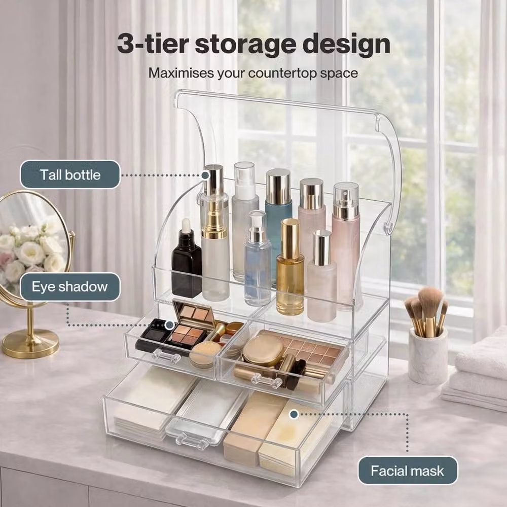 KORVIXA Transparent Acrylic Makeup Storage Organiser, W/D/H: 36.0 x 30.0 cm – 2