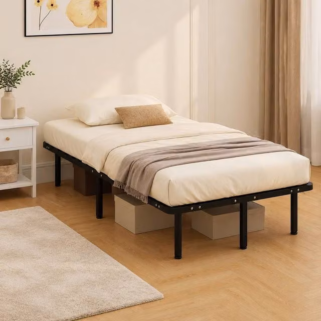 STILVORA Single Bed Frame with Under-Bed Storage Drawers in Black Metal and Wood, W/D/H: 90 x 190 cm – 1