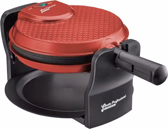 Cooks Professional Rotary Belgian Waffle Maker Machine with Non-Stick Plates and Drip Tray in Red – 2