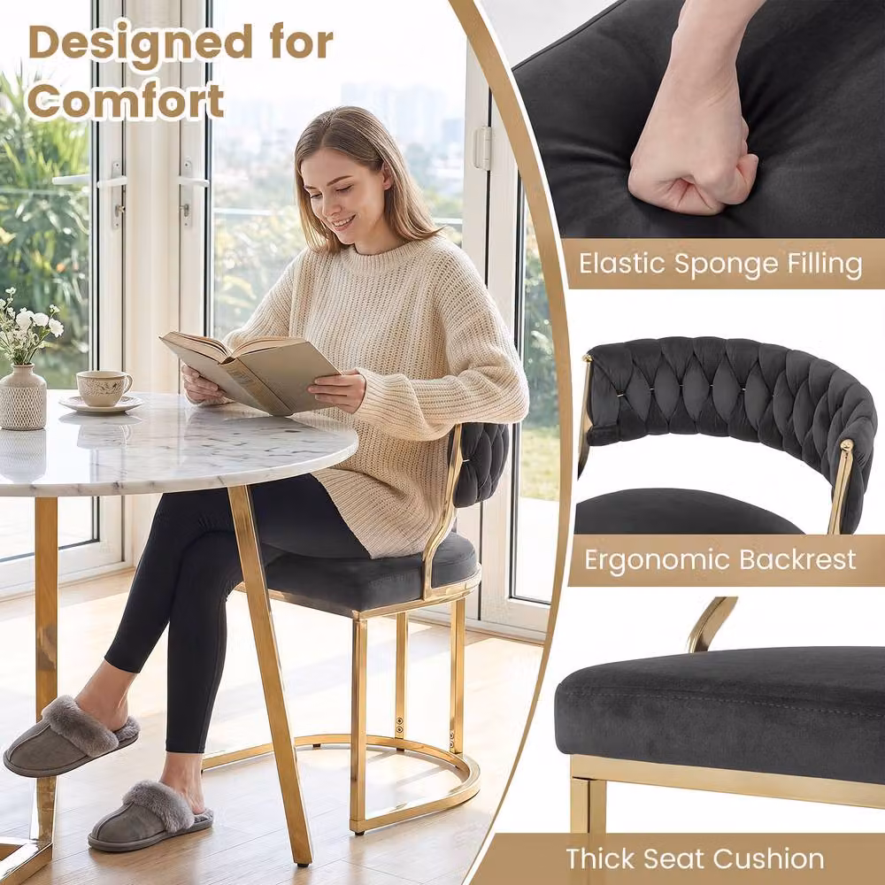 Costway Set of 2 Modern Black Velvet Upholstered Dining Chairs with Armrests – 6