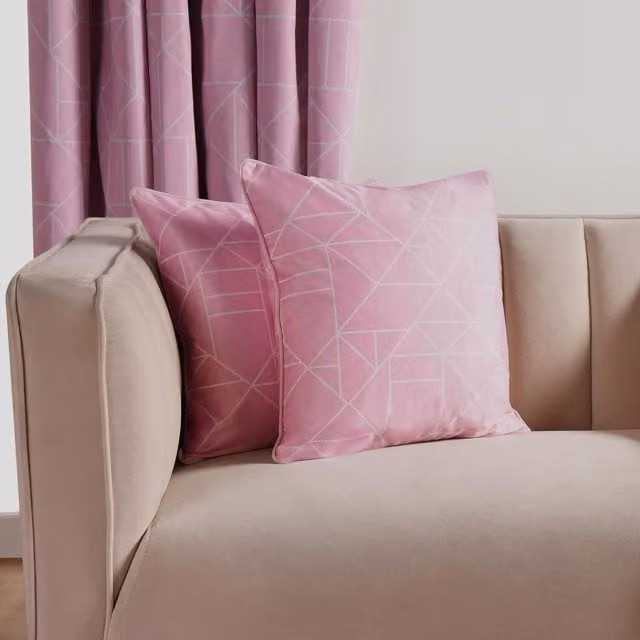 OHS Pack of 2 Square Velvet Mason Geo Cushion Covers in Pink and White