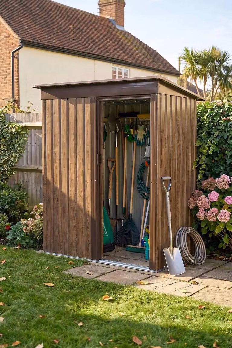 Living and Home Brown Metal Outdoor Storage Shed with Lockable Sliding Door, W/D/H: 152.4 x 77.0 x 182.0 cm