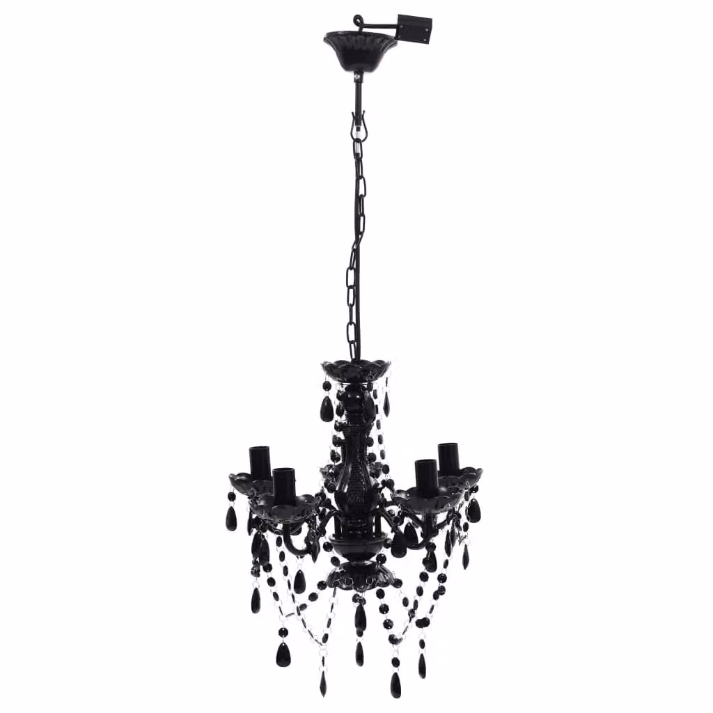 Berkfield Home Black Crystal Light Ceiling Lamp with 5 LED Bulbs – 2