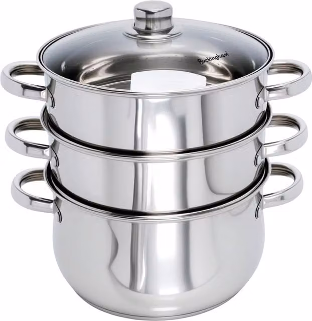 Buckingham 3-Tier Stainless Steel Steamer Pot with Glass Lid, Silver, 6l