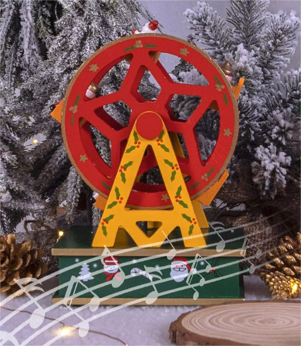 mysmartbuy Wooden Christmas Ferris Wheel Music Box in Red and Green – 3