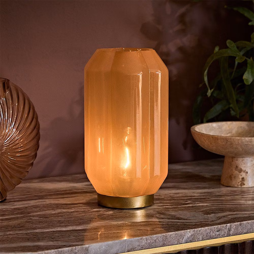 Atkin and Thyme Letty Table Lamp in Peach and Gold/Brass