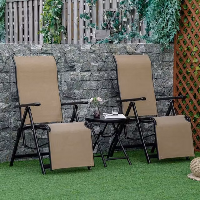 Outsunny Set of 2 Outdoor Sun Loungers with 10-Position Adjustment in Beige and Brown
