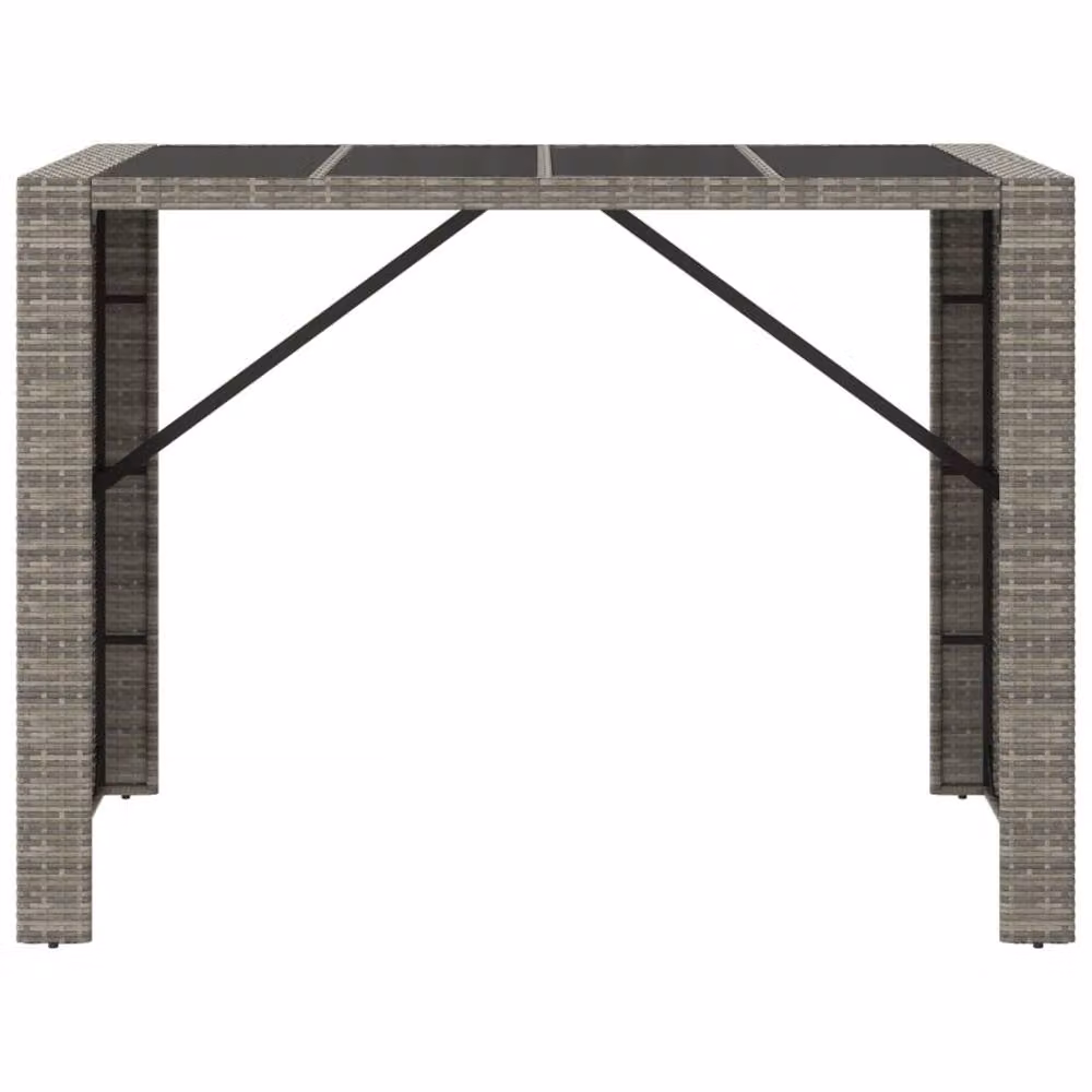 Berkfield Grey Poly Rattan Home Bar Table with Glass Top, W/D/H: 145 x 80 x 110 cm – 3