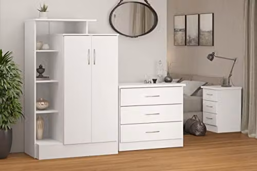 Seconique Nevada Petite Open Shelf Wardrobe in White Gloss, H 187 x W 90 x D 52 cm – 2