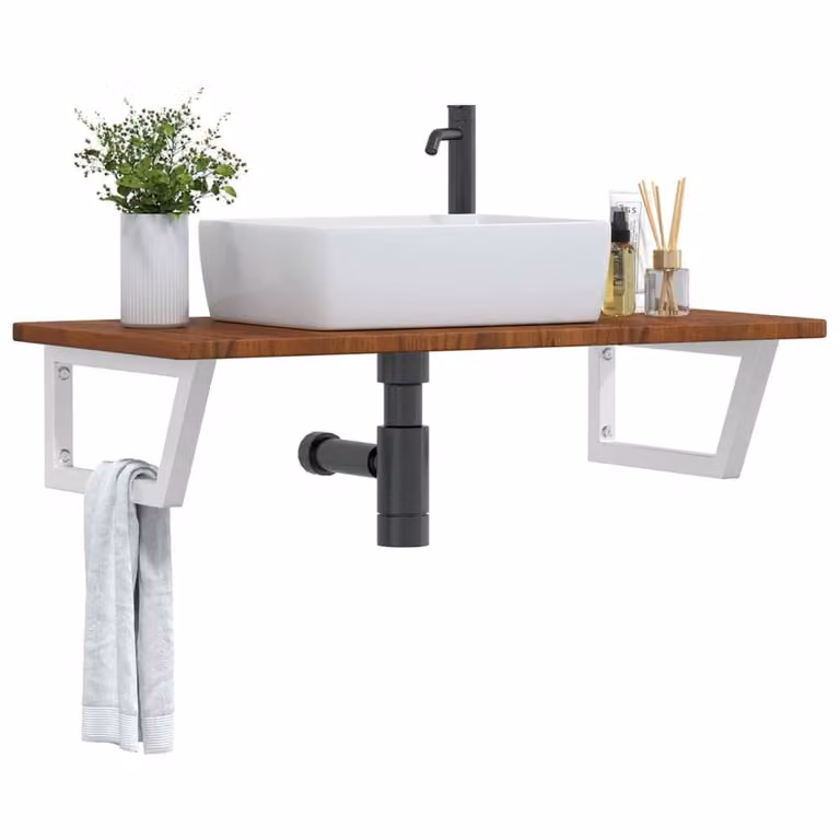 Berkfield Home Elegant Wall Mounted Basin Shelf in Brown Oak and Steel