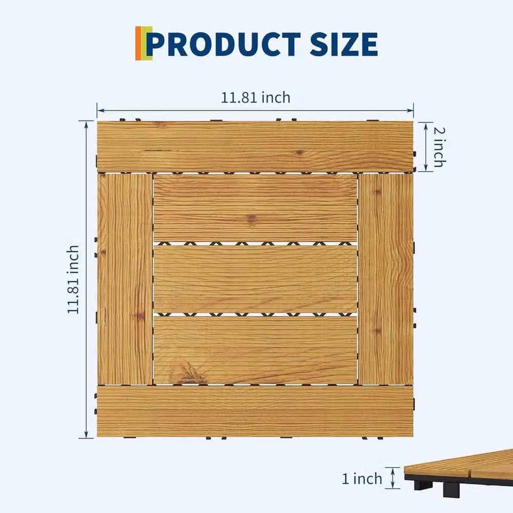 VOGREX Interlocking Waterproof Solid Acacia Wood Deck Tiles, 22 Pack, Brown – 2