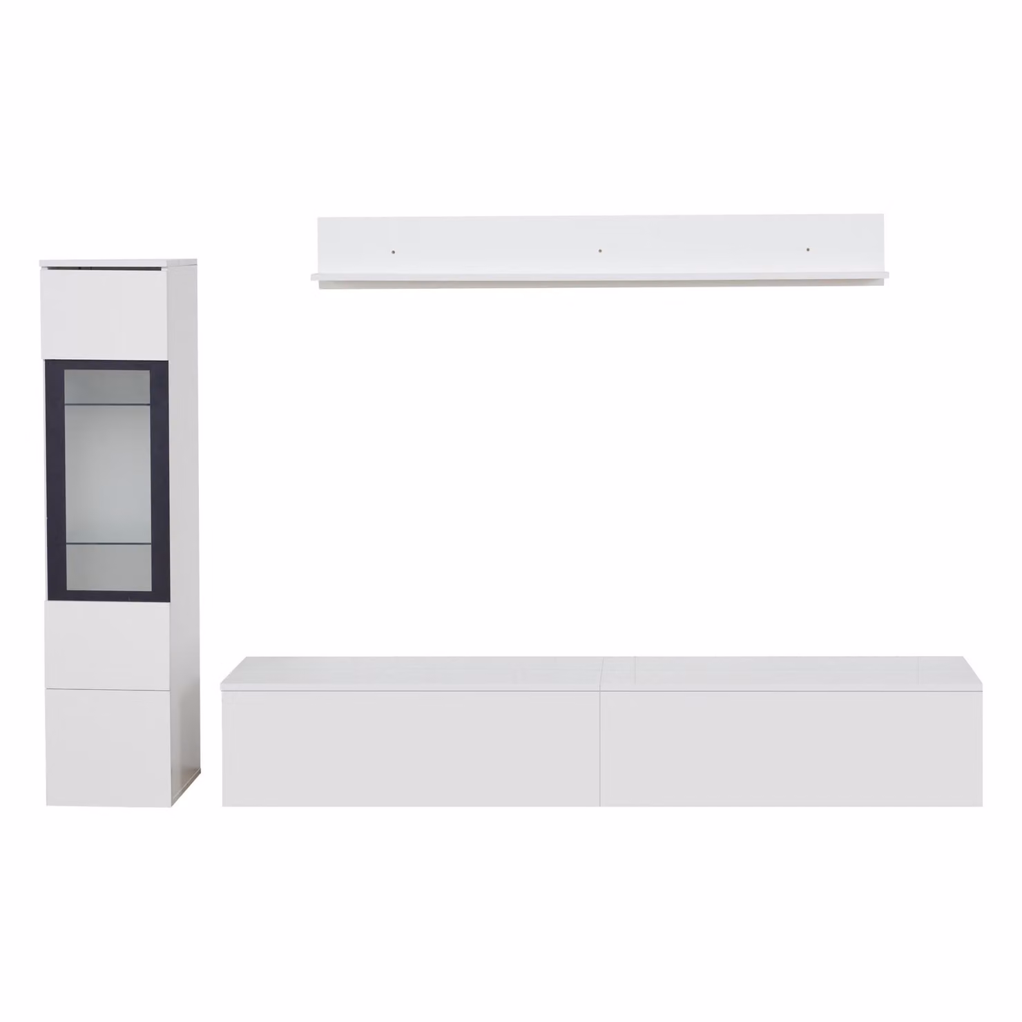 Aosom UK Modern High Gloss White TV Wall Unit Set with Integrated LED Lighting, Lowboard, Display Vitrine and Wall-Mounted Shelving – 2