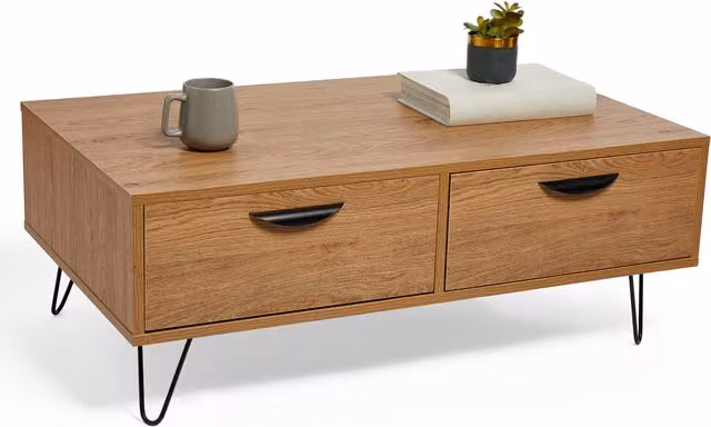 VonHaus Rectangular Centre Coffee Table with 2 Drawers in Brown and Black