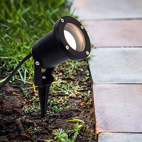 MiniSun Pair of 2 Black Modern Outdoor LED Lights with Ground Spike and Wall Mount, IP65 Rated, Includes 3000K Warm White Bulbs – 2