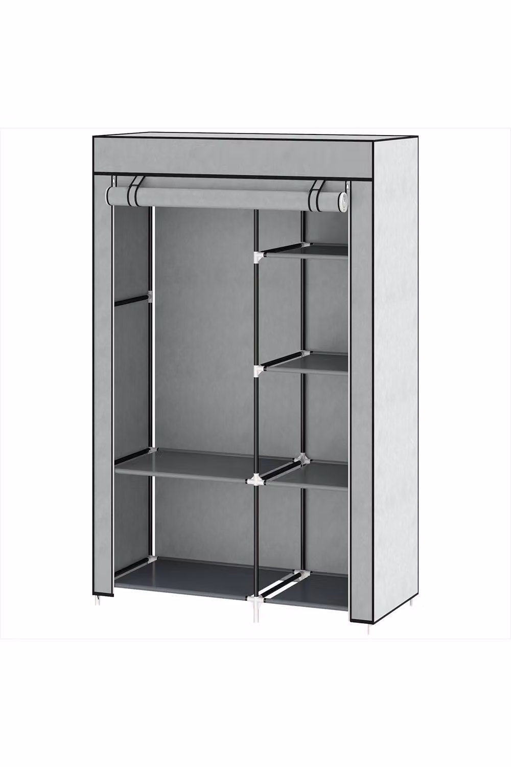 ERGOVEXA Modern Fabric Wardrobe with Internal Shelves and Hanging Rod, Grey and Multicolour, H 162.5 x W 103 x D 43 cm – 2
