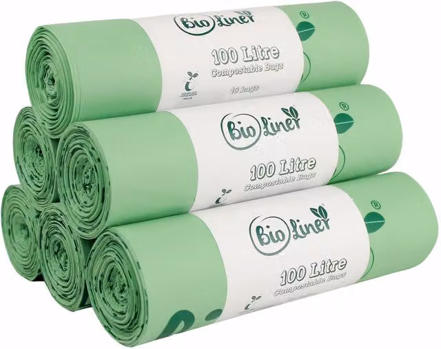BioLiner Heavy Duty Compostable Waste Sacks, Green, 100 Litre, Pack of 6