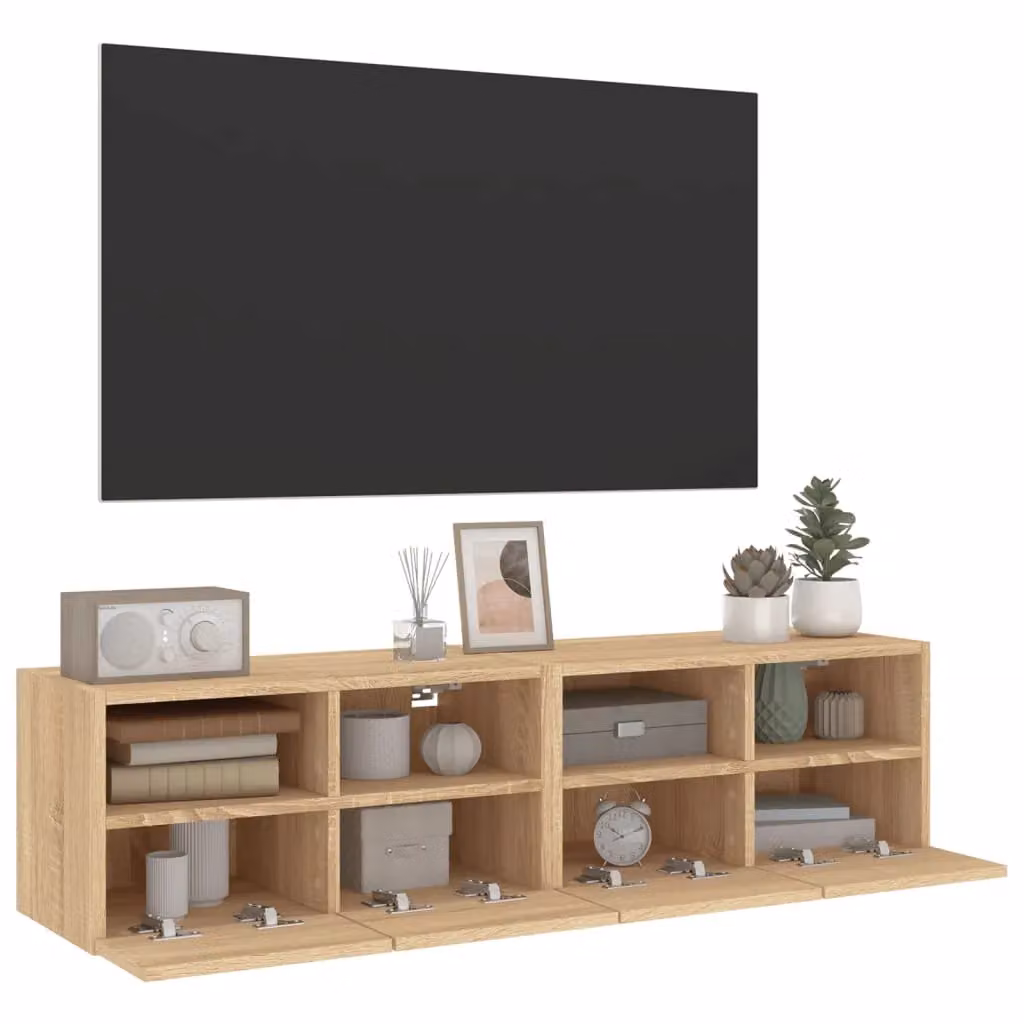 Berkfield Home Set of 2 Wall Mounted TV Cabinets in Sonoma Oak Brown, W: 60 cm, D: 30 cm, H: 30 cm – 3