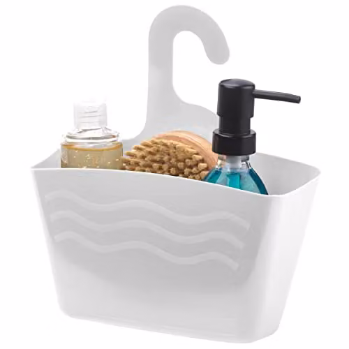 Beldray White Plastic Hanging Shower Basket Caddy Organiser with Hooks – 1