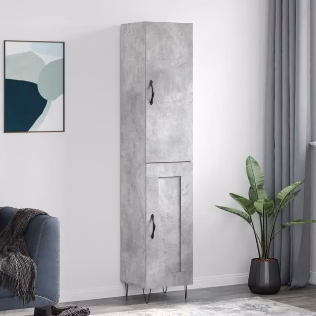 Berkfield Home Industrial Highboard in Concrete Grey, W/D/H: 34.5 x 34 x 180 cm