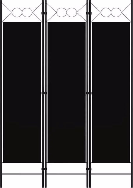 Berkfield Home 3-Panel Black Metal and Fabric Room Divider, W/H: 120 x 180 cm – 1