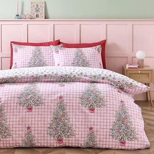 Catherine Lansfield Christmas Sweets and Treats Reversible King Duvet Cover Set with Pillowcases, Pink – 1