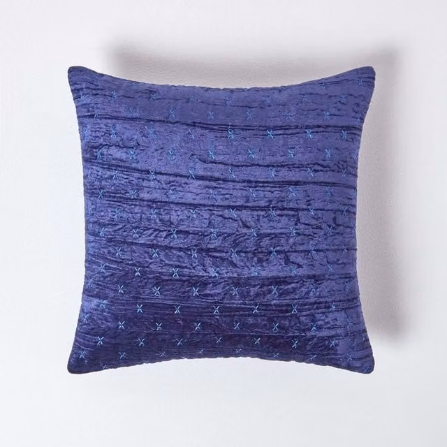 Homescapes Navy Blue Crushed Velvet Square Cushion Cover, W: 55 cm