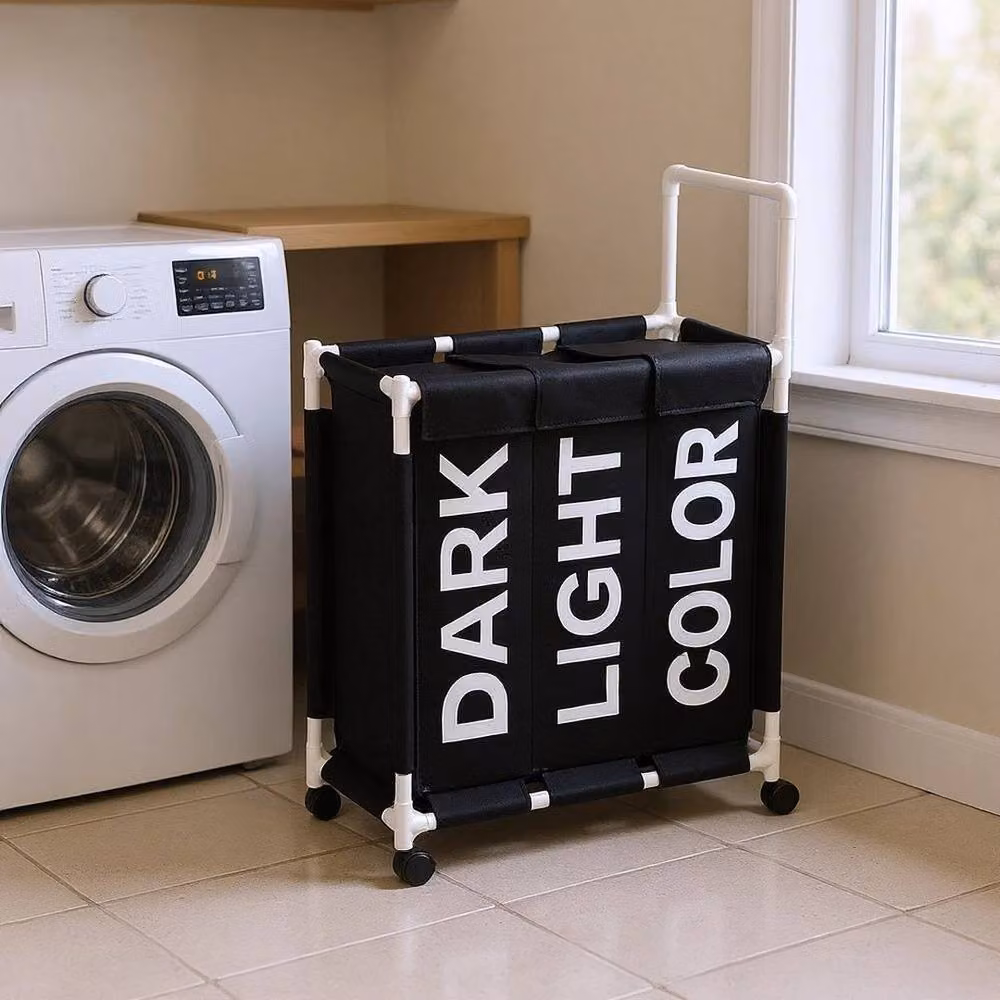 EONLION Black Fabric Laundry Basket Hamper with Lid and Removable Bag, Height: 100 cm – 4