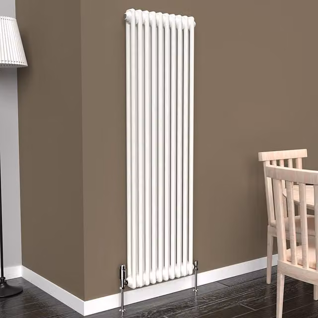 Lux Heat White Vertical 2-Column Steel Radiator, H: 150 cm, W: 47 cm