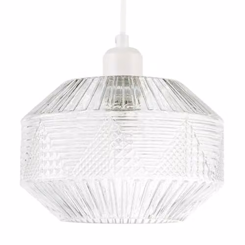Happy Homewares Designer Multi-Faceted Hexagonal Drum Clear Glass Pendant Light Shade W/D/H: 18 x 14 x 18 cm